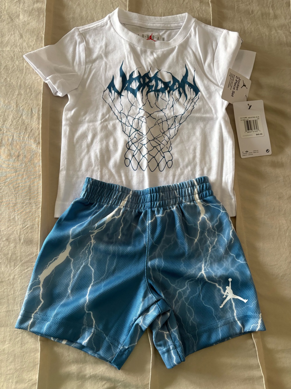 Jordan Industrial Blue & White Boys' Athletic Tee and Shorts Set
